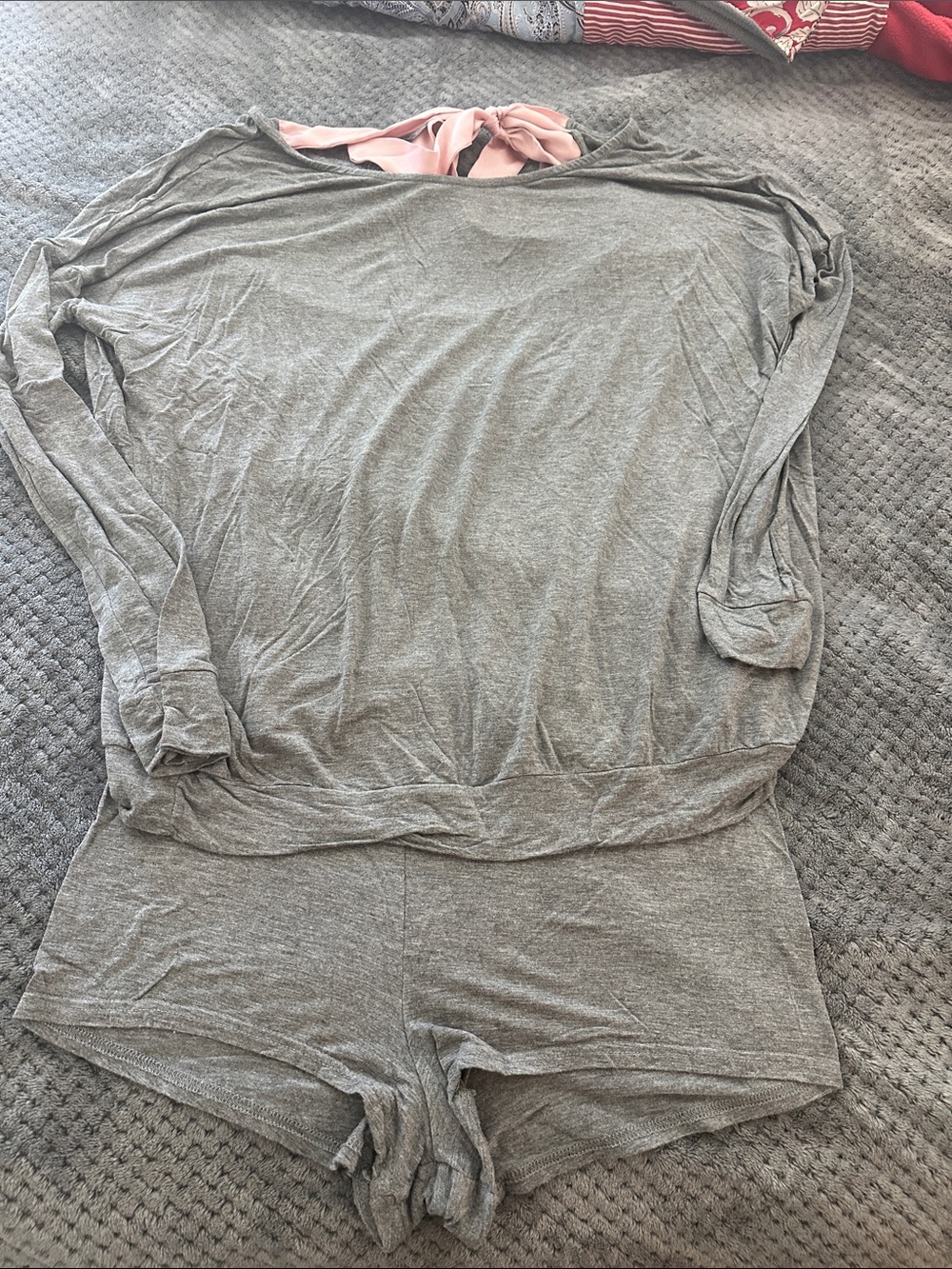 Adore Me Gray Lounge PJ’s with Pink Back Tie